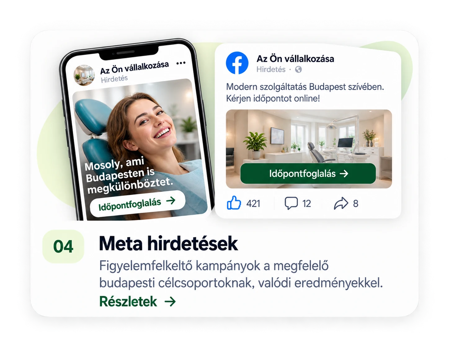 Meta-hirdetési megjelenés szemléltetése.